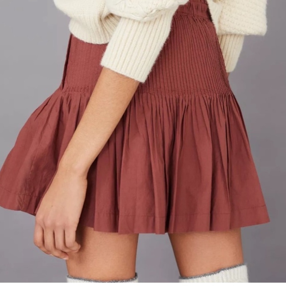Anthropologie Womens Eula Mini Skirt Pintuck Pleated Flare Chocolate Size M